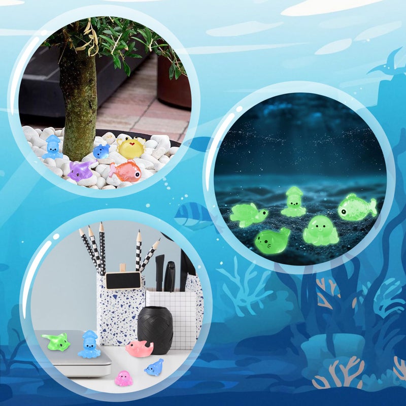 Tazimi 48 PCS Mini Resin Ocean Animal Figurines Glow in The Dark Miniature Figurines Aquarium Ornaments Charms for Garden Dollhouse Aquarium Home Birthday Party (Ocean) - Image 4